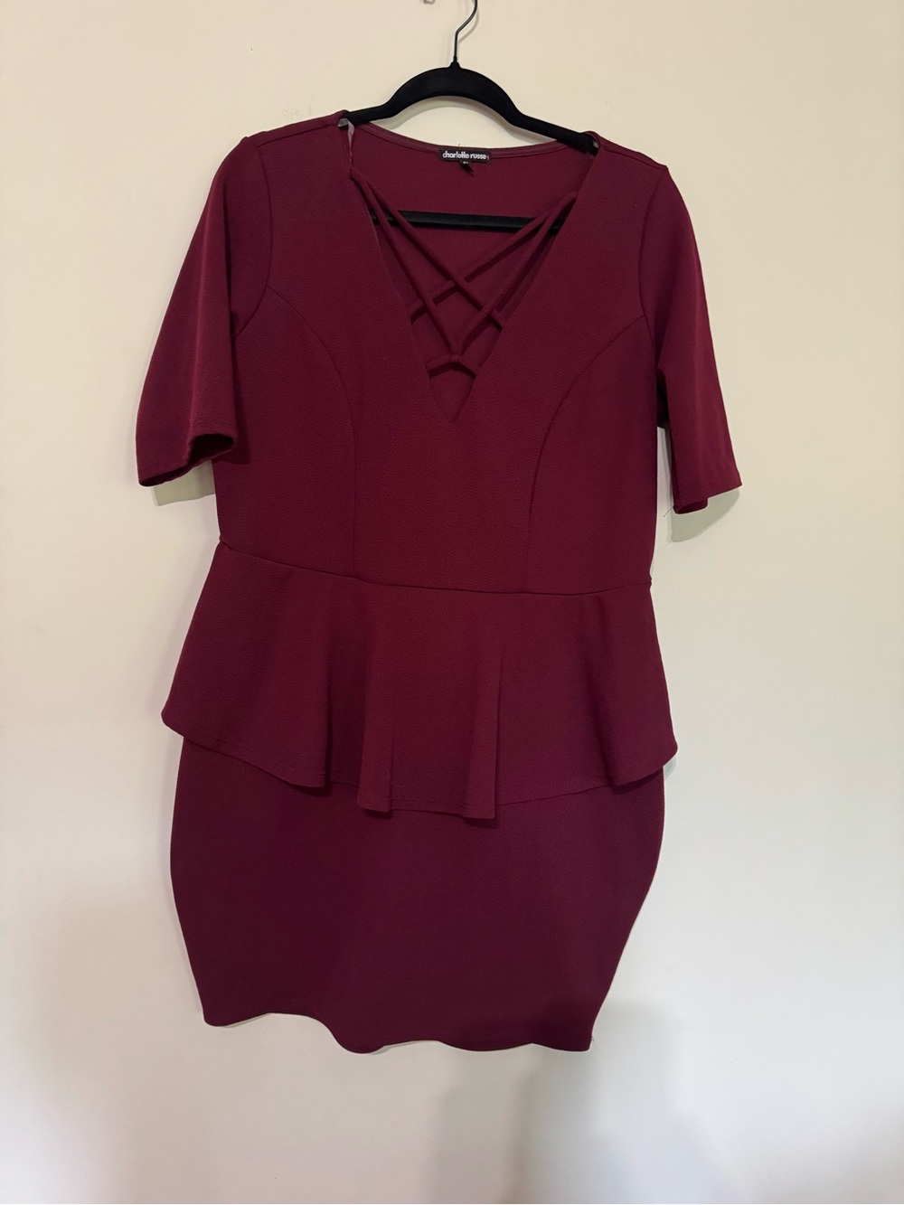 Charlotte Russe Wine Crisscross Peplum Mini Dress